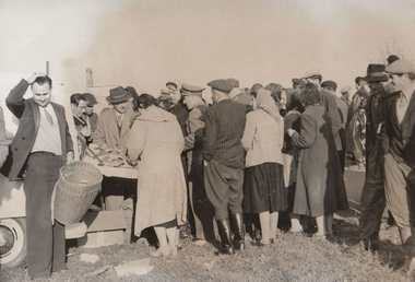 Lebensmittelausgabe für Ungarnflüchtlinge 1956 durch das Rote Kreuz in Eisenstadt