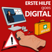 Erste Hilfe goes Digital - Illustration von Erste Hilfe Material vor einem Monitor