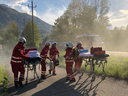 Rettungsdienst bei einer Übung in Unterach