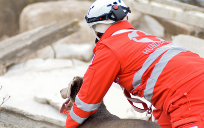 Suchhunde Niederösterreich - eine Rotkreuz-Mitarbeiterin mit ihrem Suchhund im Einsatz