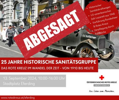 Absage Feierlichkeiten 25-Jahr-Jubiläum Historische Sanitätsgruppe Eferding