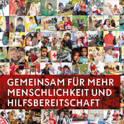 Mosaik aus vielen kleinen Fotos, die Kinder und Jugendliche zeigen, dazu der Schriftzug "Gemeinsam für mehr Menschlichkeit und Hilfsbereitschaft"