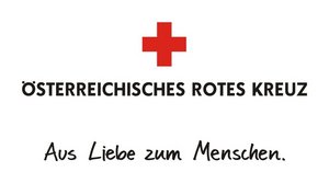 Das Logo des Roten Kreuzes Logo Slogan Aus Liebe zum Menschen unten